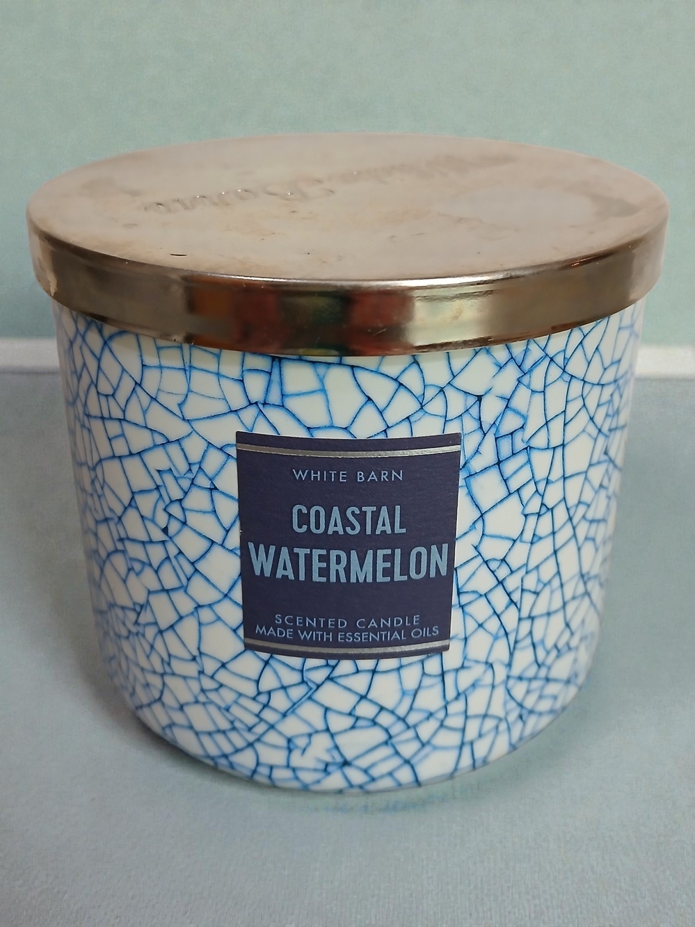 White Barn Coastal Watermelon Candle - Blue and White Mosaic